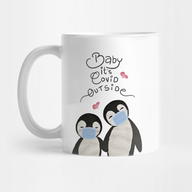 Baby Its Covid Outside Penguin Couple - Cute Christmask Penguins by applebubble